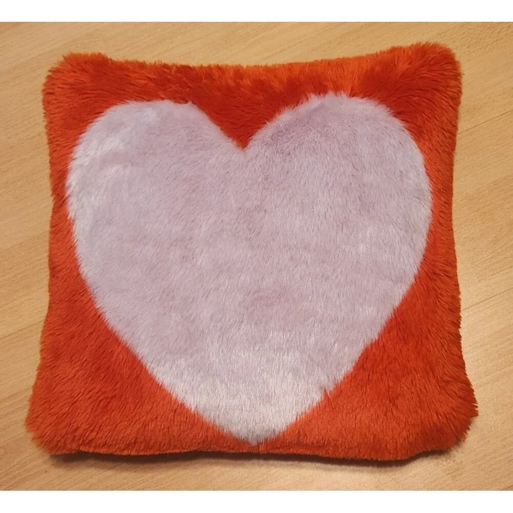 Anthropologie Festive Faux Fur Pillow Heart Lilac Red 16
